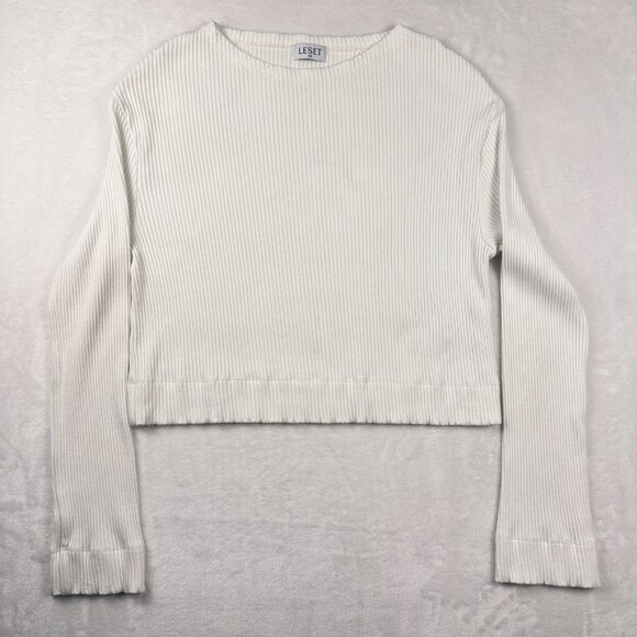 LESET Women's Ali Ribbed-knit Cropped Top In Ivory size XS Soft Stretch Luxe Top - Picture 4 of 9